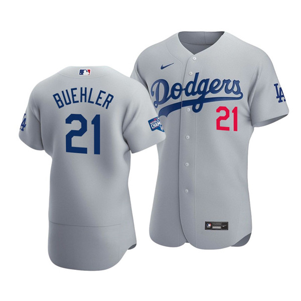 Men's Los Angeles Dodgers #21 Walker Buehler Grey 2020 World Series Champions Patch Flex Base Sttiched MLB Jersey Men's Los Angeles Dodgers #21 Walker Buehler Grey 2020 World Series Champions Patch Flex Base Sttiched MLB Jersey